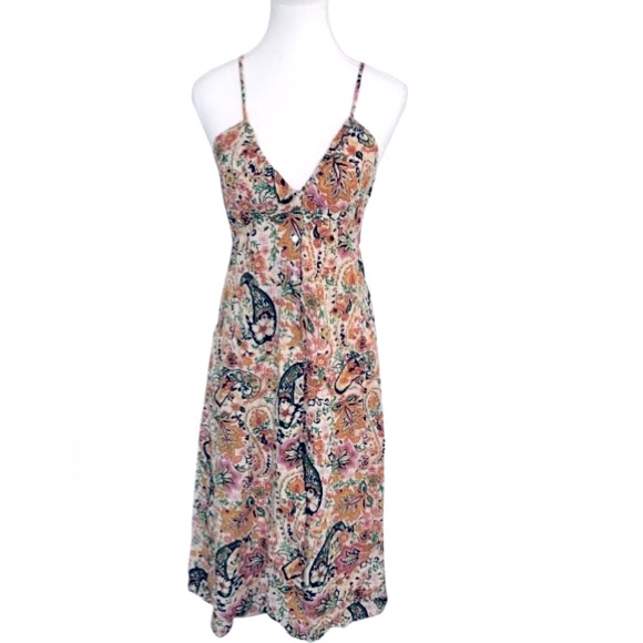 ba&sh Floral Paisley Multicolor Boho Dress Sz 2 Designer Sleeveless Orange Brown - Picture 1 of 13